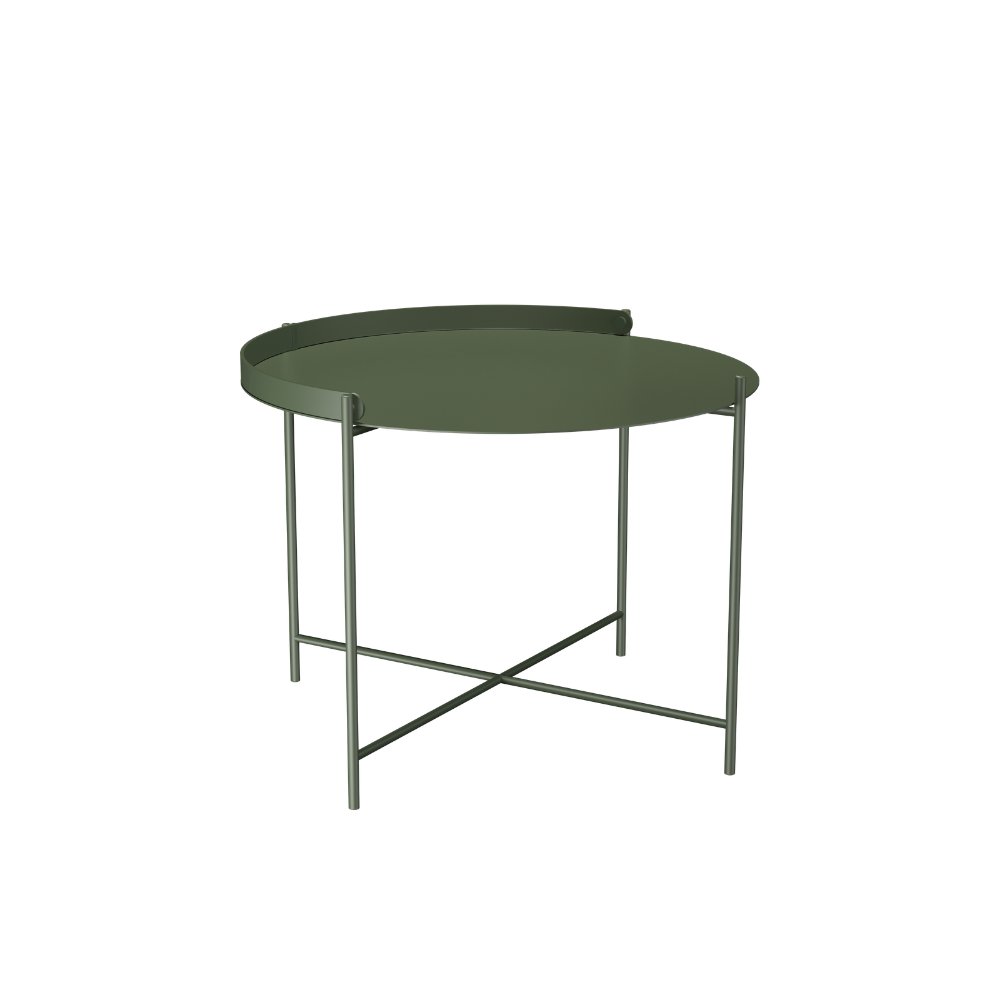 The medium olive green Edge Outdoor Tray Coffee Table by Houe.