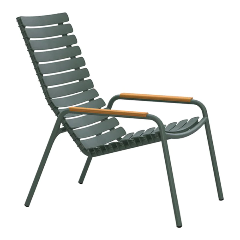 The olive green ReClips Outdoor Lounge Chair Bamboo by Houe.