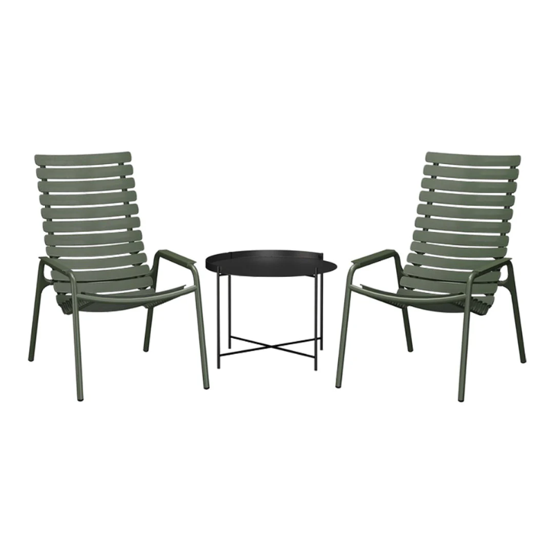 The ReClips Outdoor Lounge Chair by Houe with a coffee table setting.