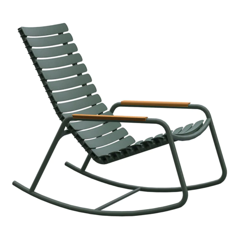 The olive green ReClips Outdoor Rocking Chair Bamboo by Houe.