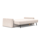 The Cone Sleeper Sofa from Innovation Living with adario basmati 255 upholstery setup as a bed.