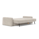 The Cone Sleeper Sofa from Innovation Living with avella sand 280 upholstery setup as a bed.