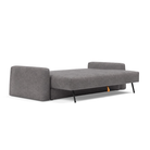 The Cone Sleeper Sofa from Innovation Living with avella warm grey 282 upholstery setup as a bed.