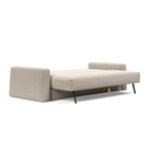 The Cone Sleeper Sofa from Innovation Living with blida sand grey 612 upholstery setup as a bed.