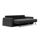 The Cone Sleeper Sofa from Innovation Living with boucle charcoal 529 upholstery seat ulled out for the couch.