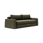 The Cone Sleeper Sofa from Innovation Living with boucle forest green 535 upholstery setup as a sofa.
