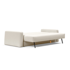 The Cone Sleeper Sofa from Innovation Living with boucle off white 531 upholstery setup as a bed.