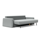 The Cone Sleeper Sofa from Innovation Living with melange light grey 538 upholstery seat pulled out of the couch.
