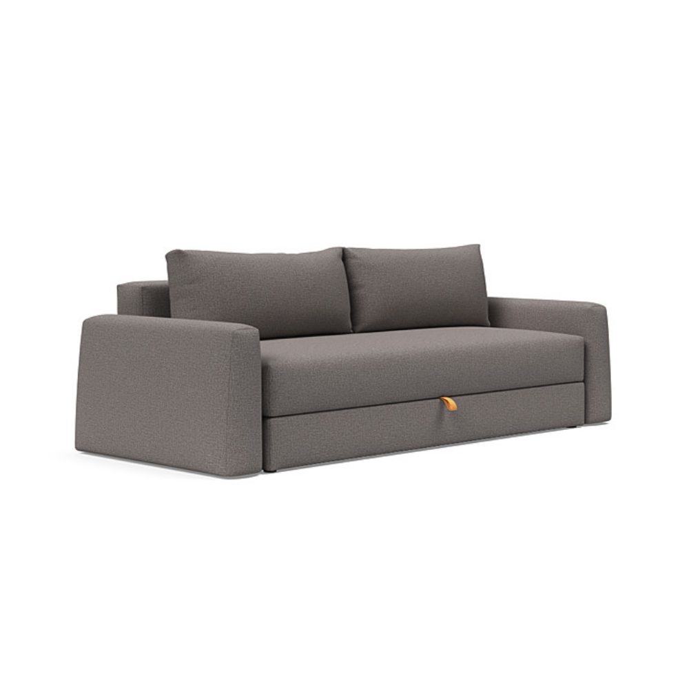 The Cone Sleeper Sofa from Innovation Living with mixed dance grey 521 upholstery setup as a sofa.