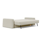 The Cone Sleeper Sofa from Innovation Living with mixed dance natural 527 upholstery setup as a bed.