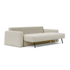The Cone Sleeper Sofa from Innovation Living with mixed dance natural 527 upholstery seat pulled out of the couch.