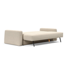 The Cone Sleeper Sofa from Innovation Living with phobos latte 586 upholstery setup as a bed.
