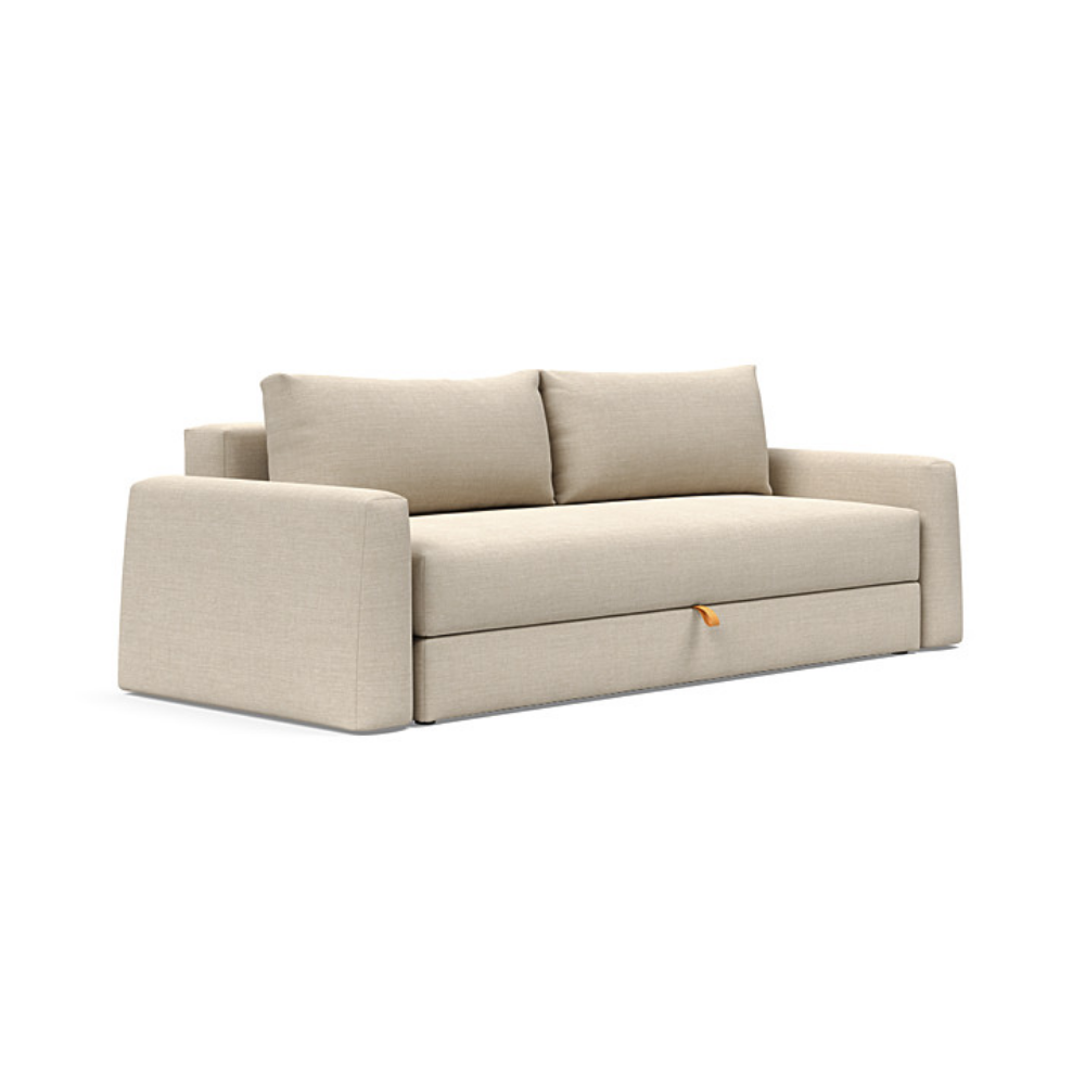 The Cone Sleeper Sofa from Innovation Living with phobos latte 586 upholstery setup as a sofa.