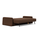 The Cone Sleeper Sofa from Innovation Living with taura cappuccino 359 upholstery setup as a bed.