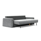 The Cone Sleeper Sofa from Innovation Living with taura slate grey 351 upholstery seat pulled out of the couch.