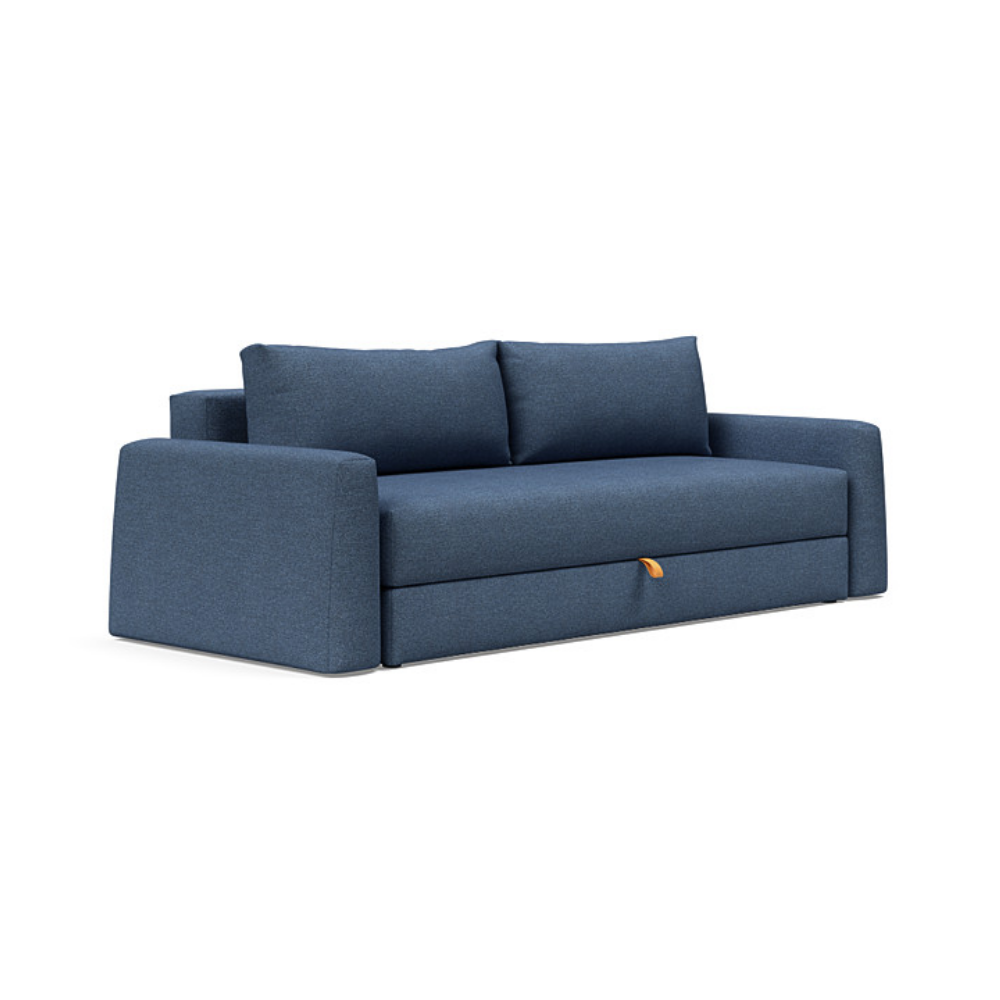 The Cone Sleeper Sofa from Innovation Living with weda blue 302 upholstery setup as a sofa.