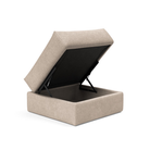 The Cornila Ottoman from Innovation Living with adario taupe 257 upholstery open.