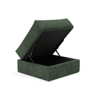 The Cornila Ottoman from Innovation Living with avella pine green 281 upholstery open.