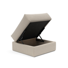 The Cornila Ottoman from Innovation Living with blida dand grey 612 upholstery open.