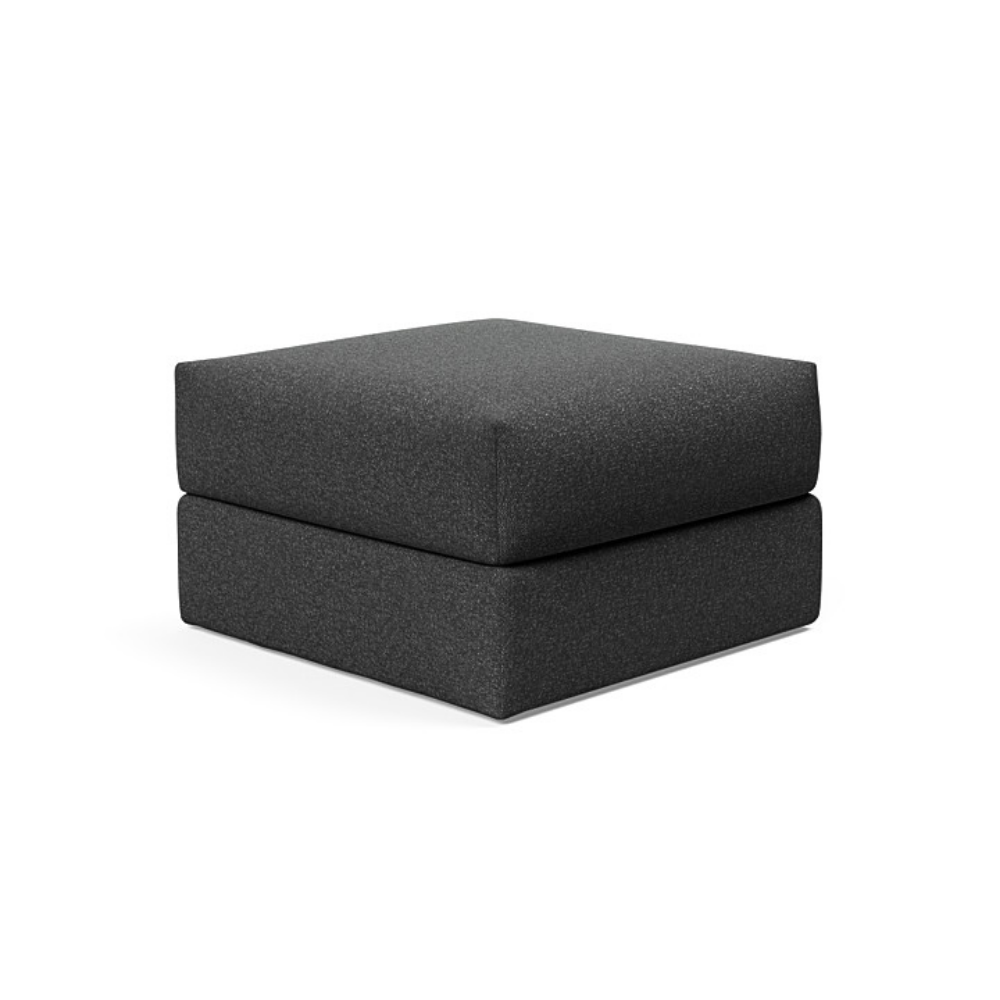 The Cornila Ottoman from Innovation Living with boucle charcoal 529 upholstery.