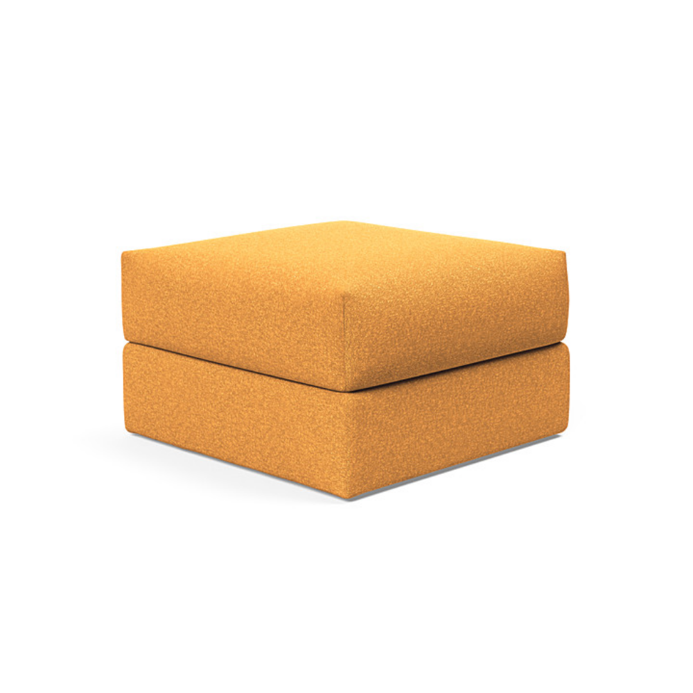 The Cornila Ottoman from Innovation Living with boucle ochre 536 upholstery.