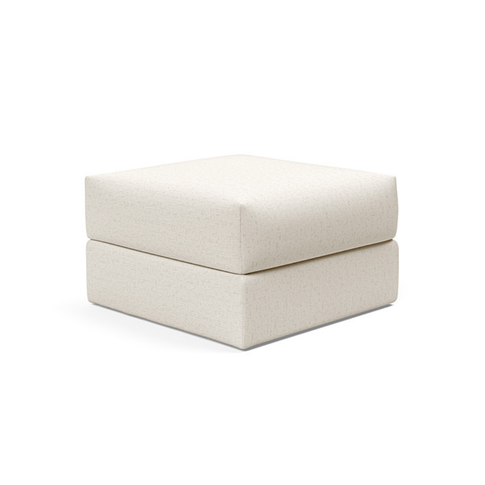 The Cornila Ottoman from Innovation Living with boucle off white 531 upholstery.