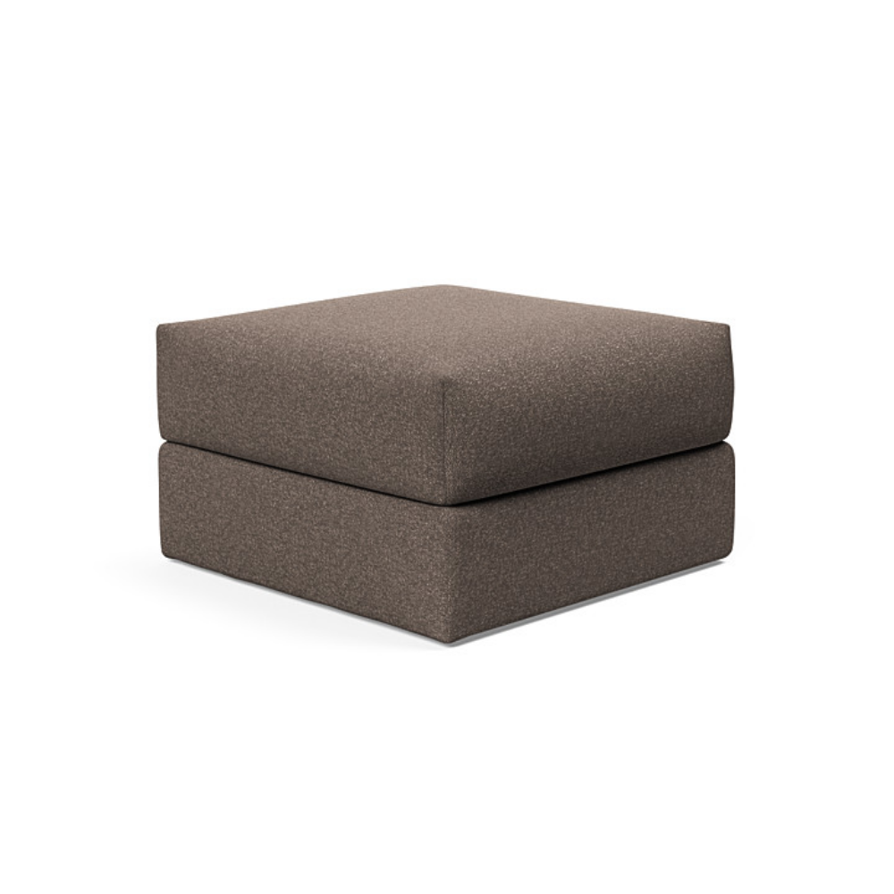 The Cornila Ottoman from Innovation Living with boucle taupe 530 upholstery.