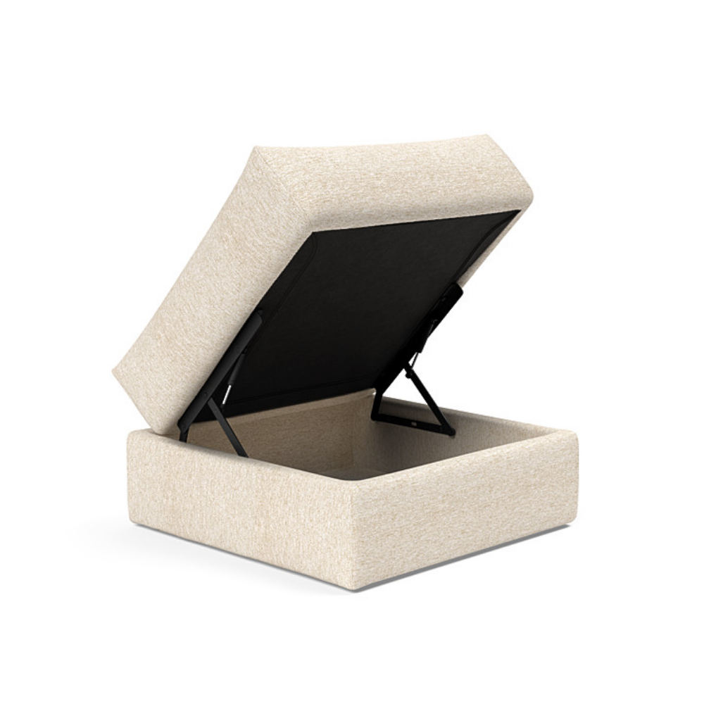 The Cornila Ottoman from Innovation Living with halifax shell 365 upholstery open.