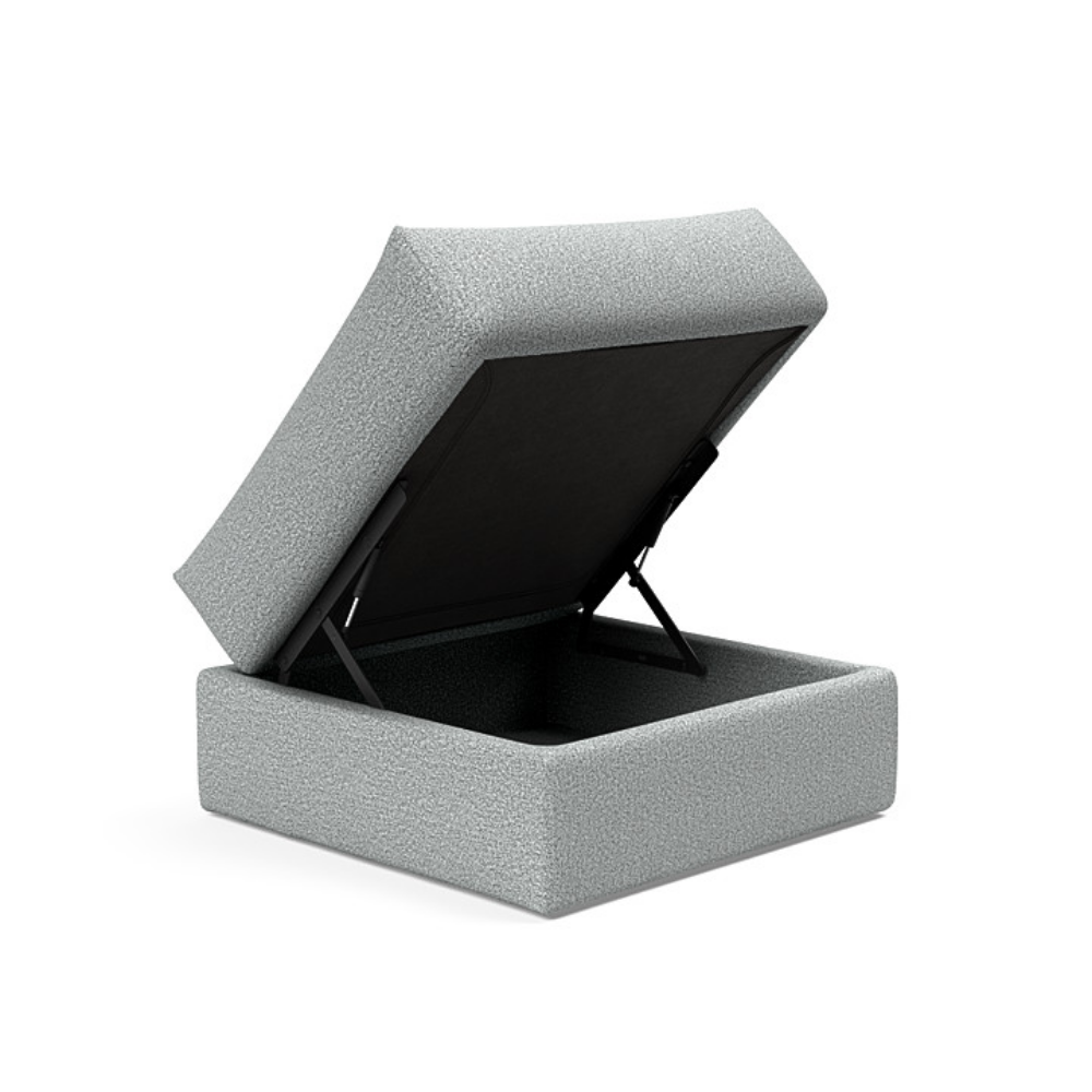 The Cornila Ottoman from Innovation Living with esina rust orange 412 upholstery open.