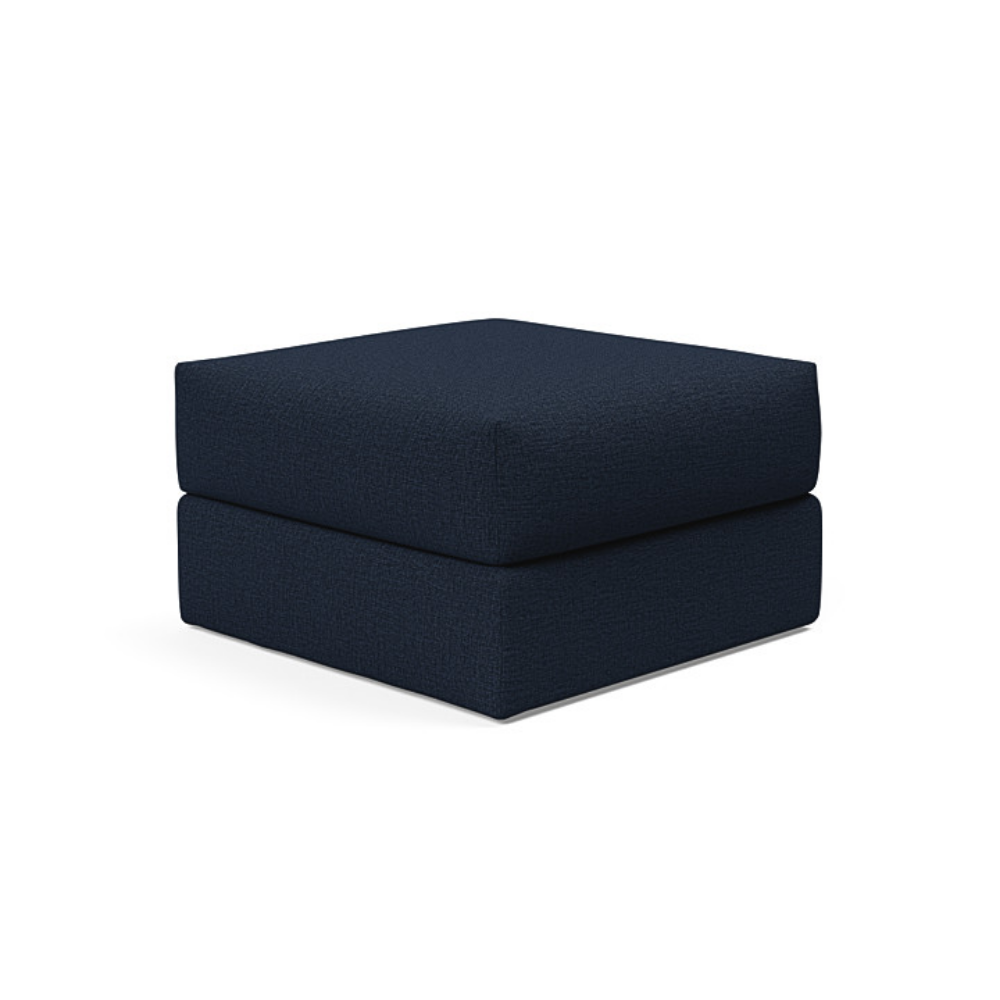 The Cornila Ottoman from Innovation Living with mixed dance blue 528 upholstery.