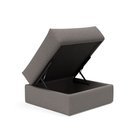 The Cornila Ottoman from Innovation Living with mixed dance grey 521 upholstery open.