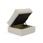 The Cornila Ottoman from Innovation Living with mixed dance natural 527 upholstery open.