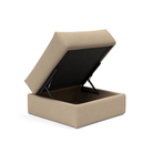 The Cornila Ottoman from Innovation Living with phobos mocha 587 upholstery open.