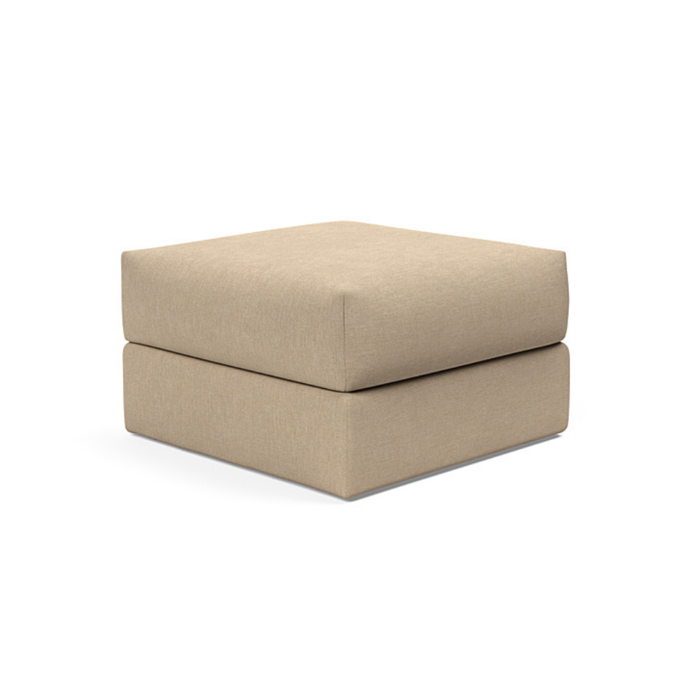 The Cornila Ottoman from Innovation Living with phobos mocha 587 upholstery.