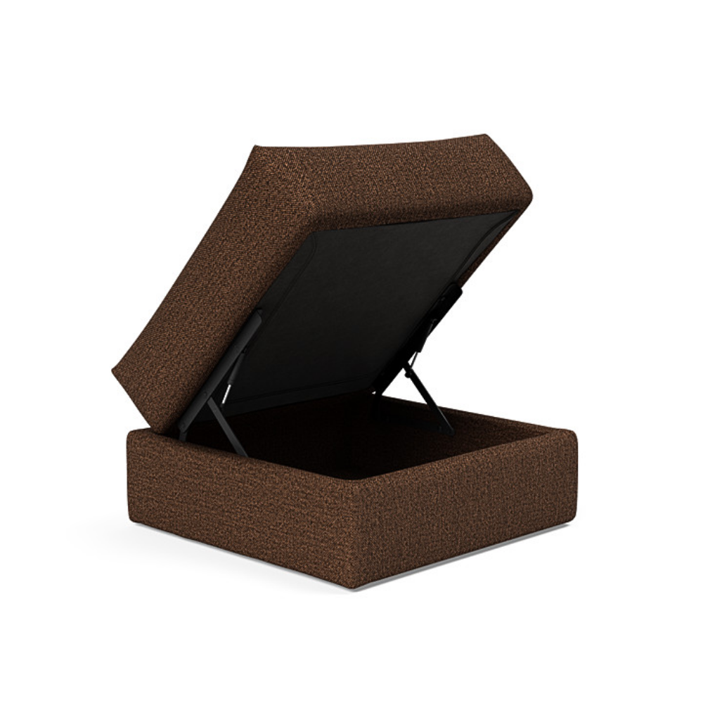 The Cornila Ottoman from Innovation Living with taura cappuccino 359 upholstery open.
