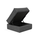 The Cornila Ottoman from Innovation Living with taura deep grey 350 upholstery open.