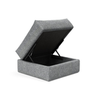 The Cornila Ottoman from Innovation Living with taura slate grey 351 upholstery open.
