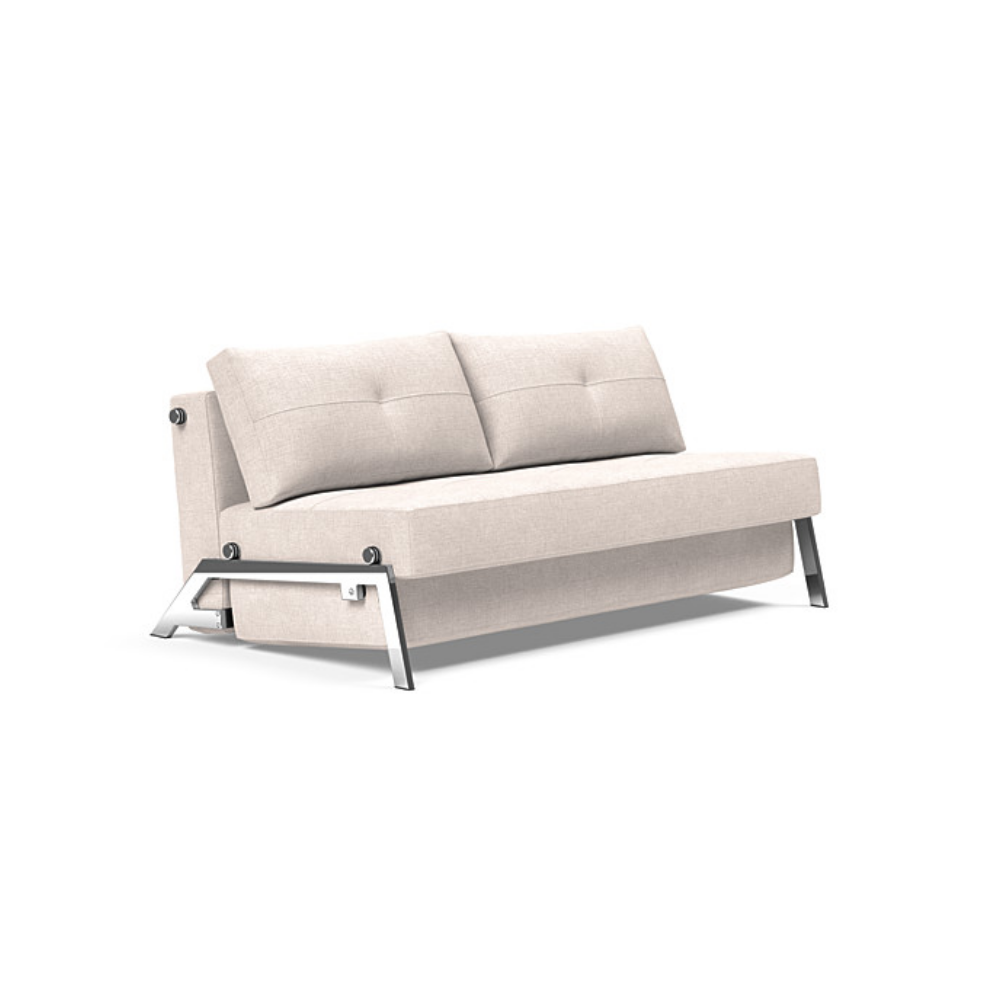 The Cubed Queen Size Sleeper Sofa with Chrome Legs from Innovation Living with adario basmati 255 upholstery setup as a sofa.