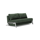The Cubed Queen Size Sleeper Sofa with Chrome Legs from Innovation Living with avella pine green 281 upholstery setup as a sofa.