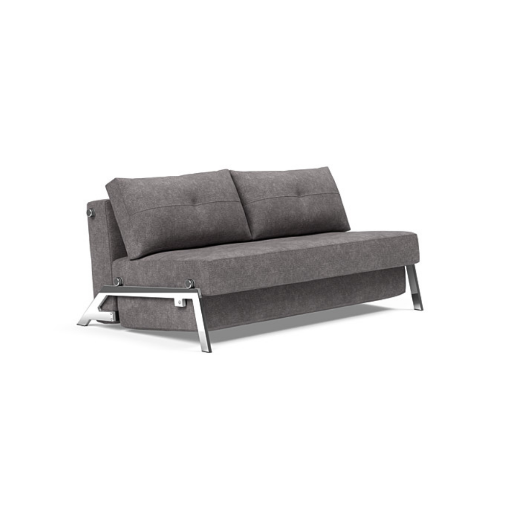 The Cubed Queen Size Sleeper Sofa with Chrome Legs from Innovation Living with avella warm grey 282 upholstery setup as a sofa.