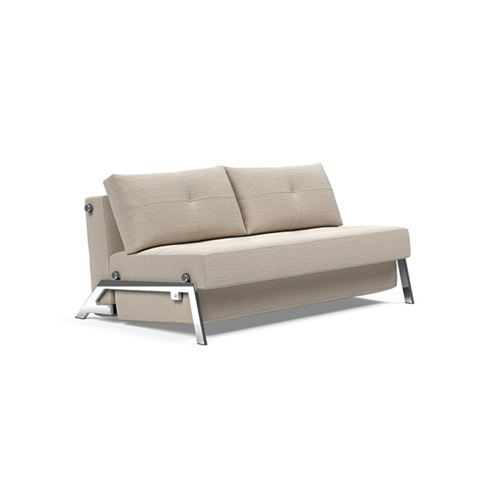 The Cubed Queen Size Sleeper Sofa with Chrome Legs from Innovation Living with blida sand grey 612 upholstery setup as a sofa.