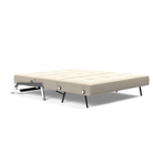 The Cubed Queen Size Sleeper Sofa with Chrome Legs from Innovation Living with boucle beige 539 upholstery setup as a bed.