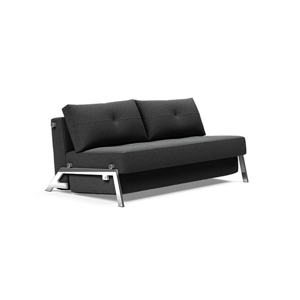 The Cubed Queen Size Sleeper Sofa with Chrome Legs from Innovation Living with boucle charcoal 529 upholstery setup as a sofa.