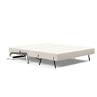 The Cubed Queen Size Sleeper Sofa with Chrome Legs from Innovation Living with boucle off white 531 upholstery setup as a bed.