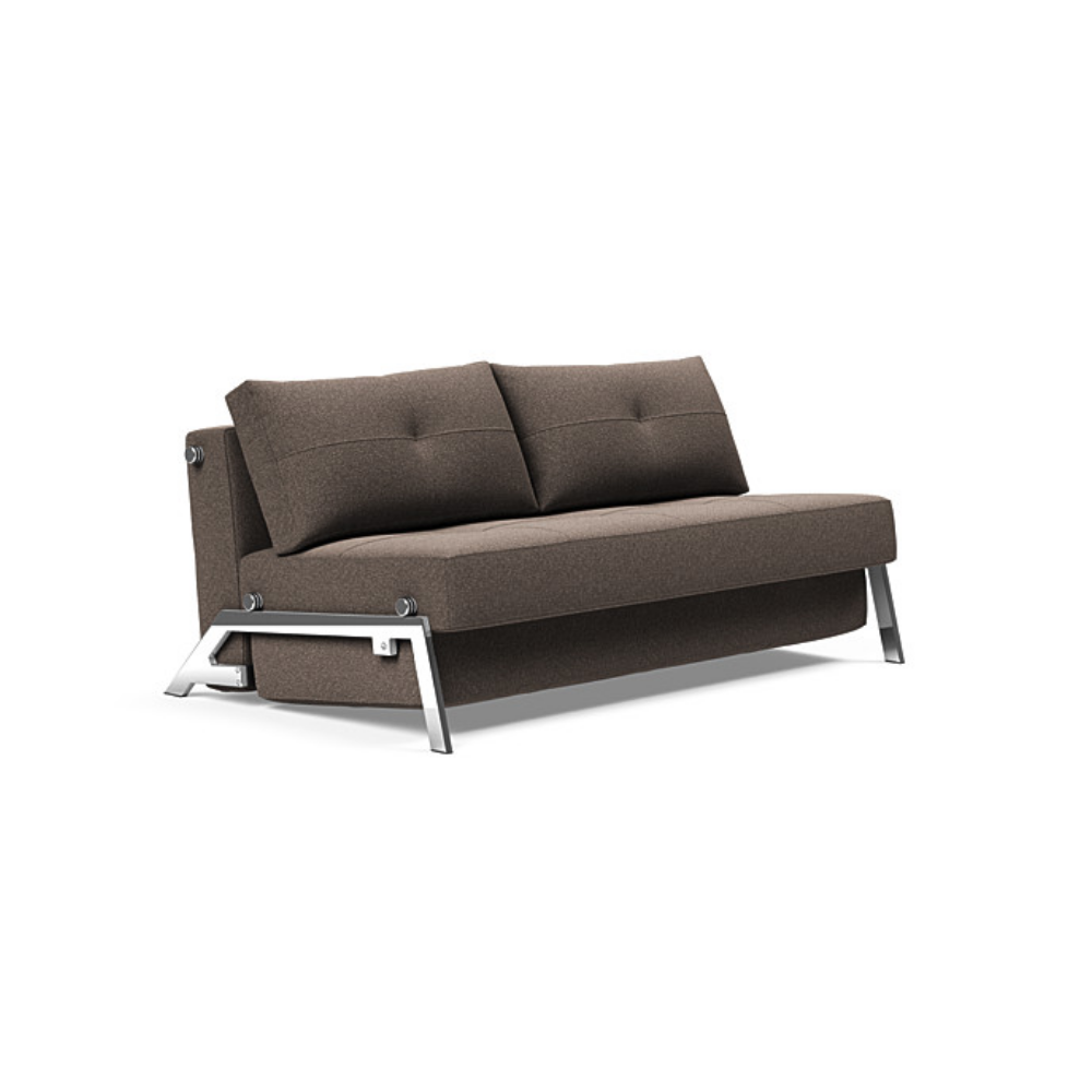 The Cubed Queen Size Sleeper Sofa with Chrome Legs from Innovation Living with boucle taupe 530 upholstery setup as a sofa.