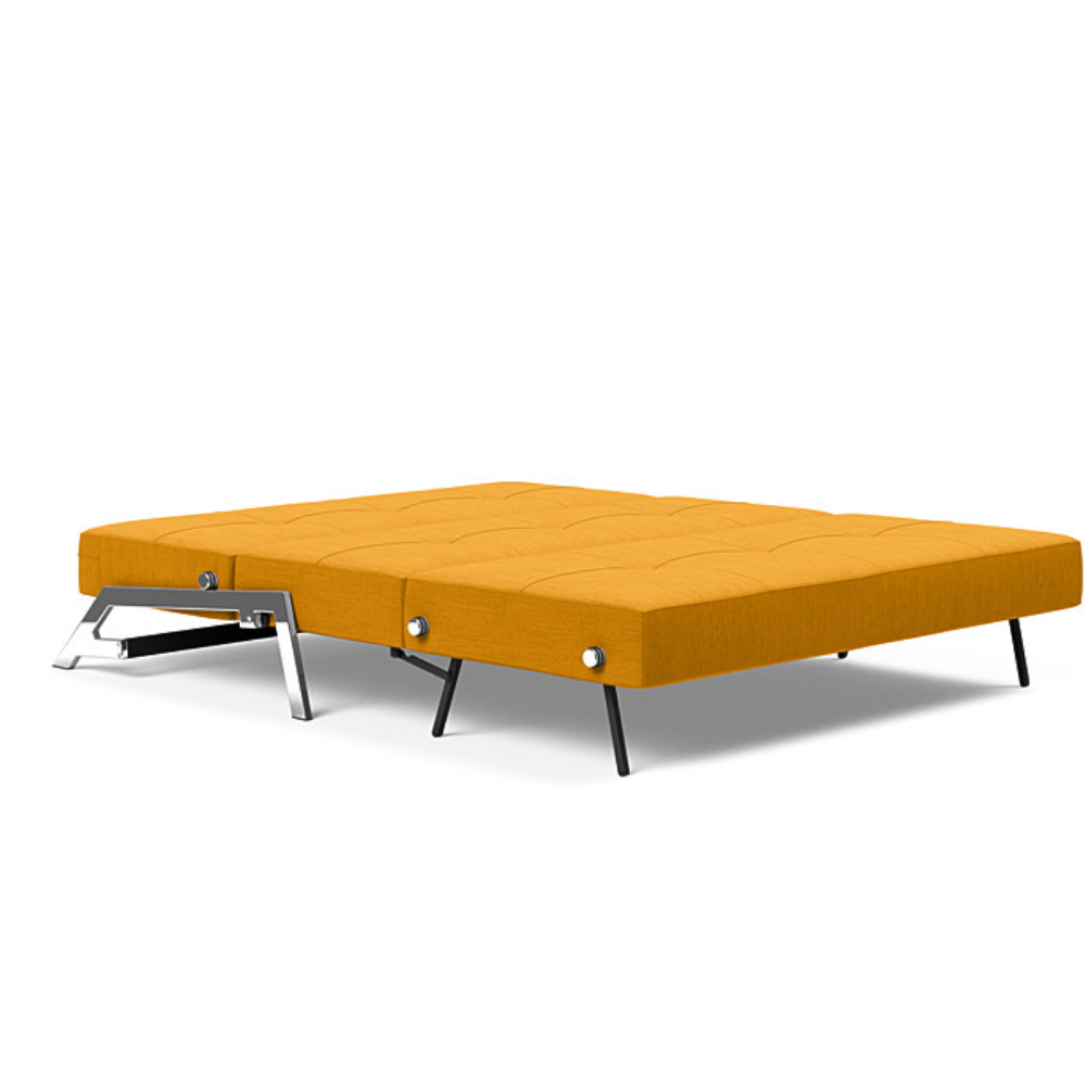 The Cubed Queen Size Sleeper Sofa with Chrome Legs from Innovation Living with elegance burned curry 507 upholstery setup as a bed.