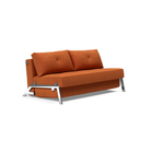 The Cubed Queen Size Sleeper Sofa with Chrome Legs from Innovation Living with esina rust orange 412 upholstery setup as a sofa.