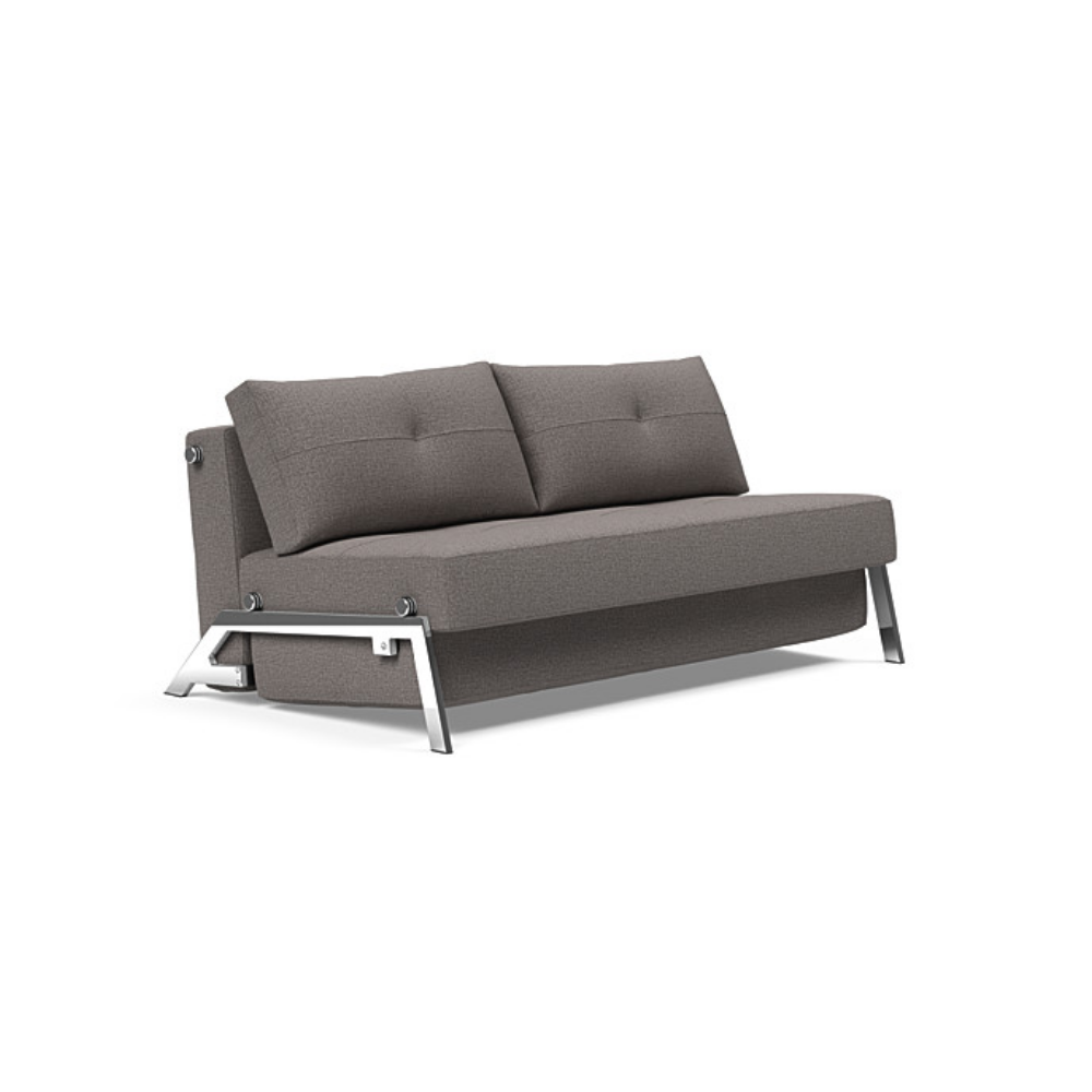 The Cubed Queen Size Sleeper Sofa with Chrome Legs from Innovation Living with mixed dance grey 521 upholstery setup as a sofa.