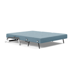 The Cubed Queen Size Sleeper Sofa with Chrome Legs from Innovation Living with mixed dance light blue 525 upholstery setup as a bed.