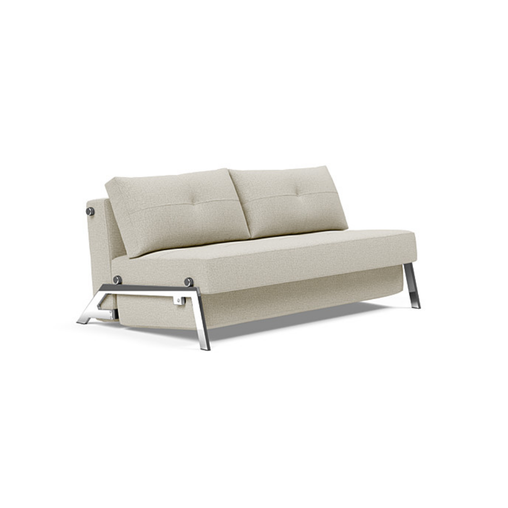 The Cubed Queen Size Sleeper Sofa with Chrome Legs from Innovation Living with mixed dance natural 527 upholstery setup as a sofa.
